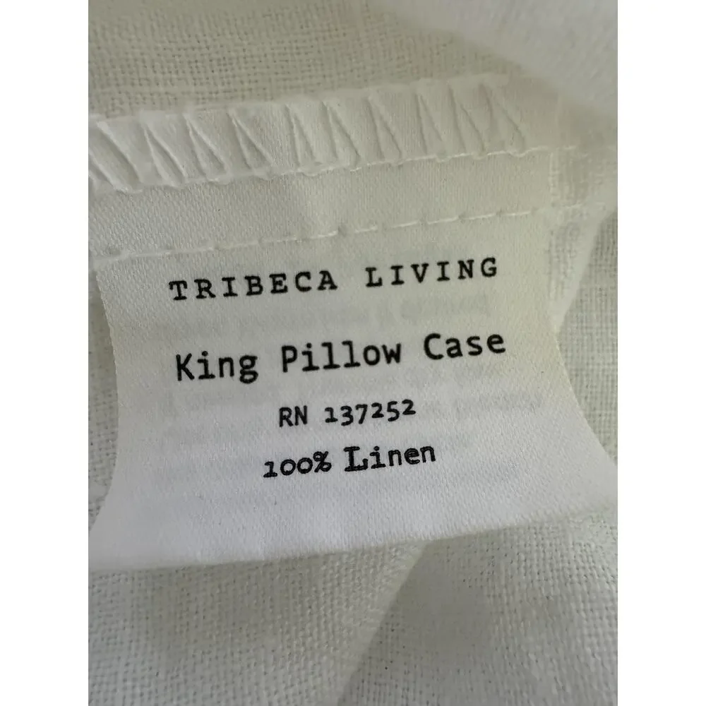 100% Linen King Pillowcase White Oeko-Tex Certified Tribeca Living Set 2 / Pair